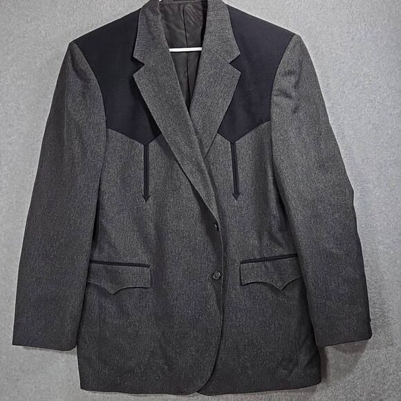 Vtg Circle S Western Jacket Blazer Mens 48 L Black Velvet Type Yoke Single Vent - Picture 1 of 12